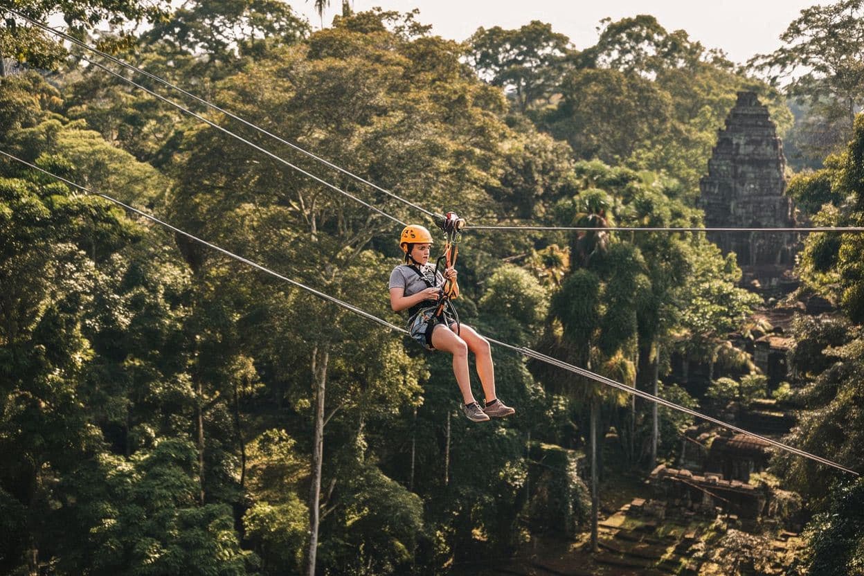 Ziplining at Angkor