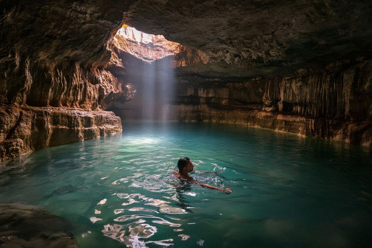 Swimming in Sawa-i-Lau Caves